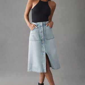 Velvet Heart Light Blue Button-Down Midi Skirt